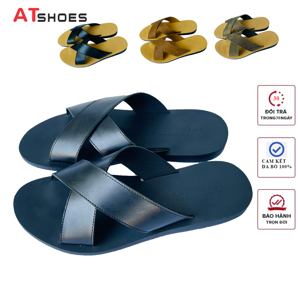 Dép Sandal Dép Quai Chéo Da Bò Thật Không Thấm Nước Phù Hợp Mọi Lứa Tuổi cheosg01 (Vàng)