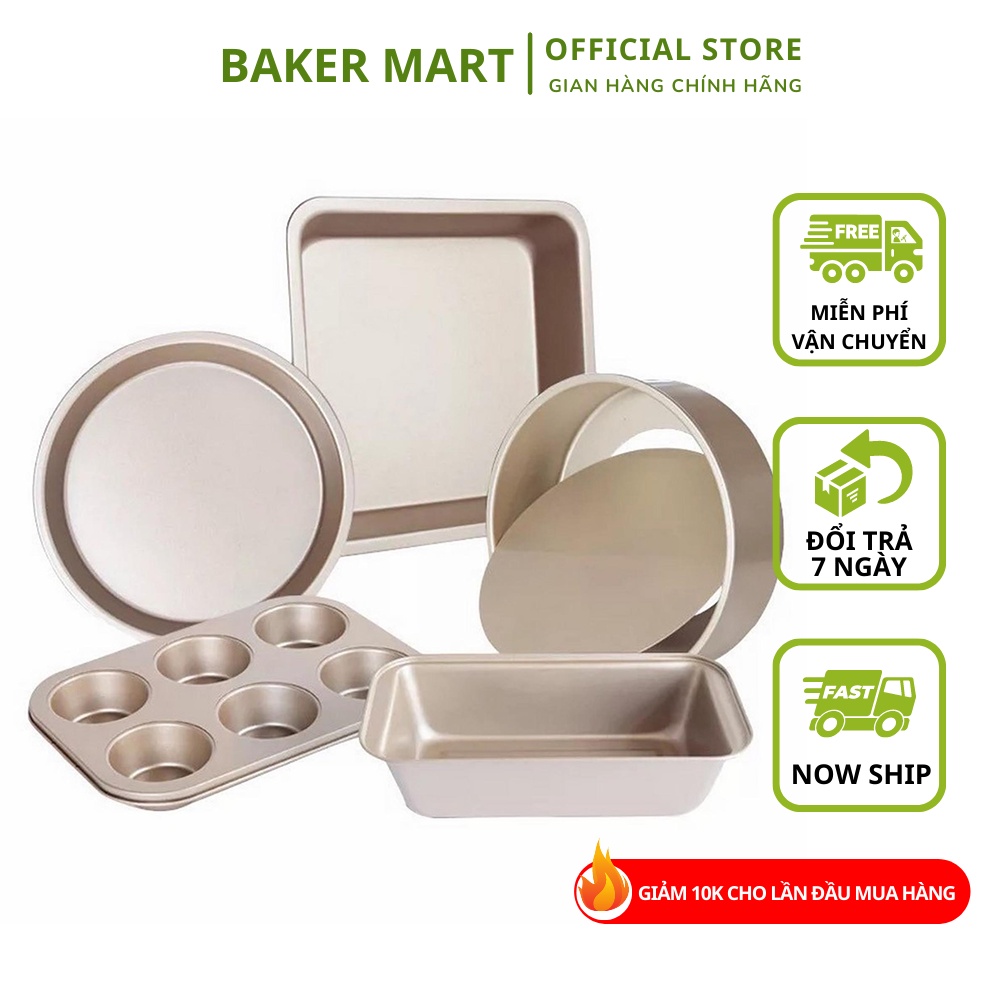 Set 5 Khuôn Nướng Bánh Chống Dính Cao Cấp Chất Liệu Thép Carbon - Dụng cụ làm bánh Baker Mart