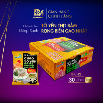 Cháo Tổ Yến Thịt Bằm Rong Biển Gạo Nhật - Đồng Xanh, thùng 30 gói x 50gr, Phôi nguyên hạt từ Gạo Nhật, Ngon đặc biệt.
