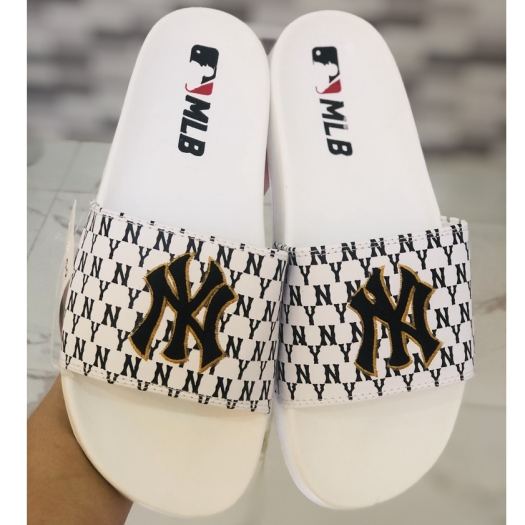 ◘✥✗ Dép unisex MLB NY ❤️FREESHIP Hộp❤️ dép mlb bóng chày quai ngang thể thao nữ Thêu NY-NY nỗi màu trắng chữ hồng xịn