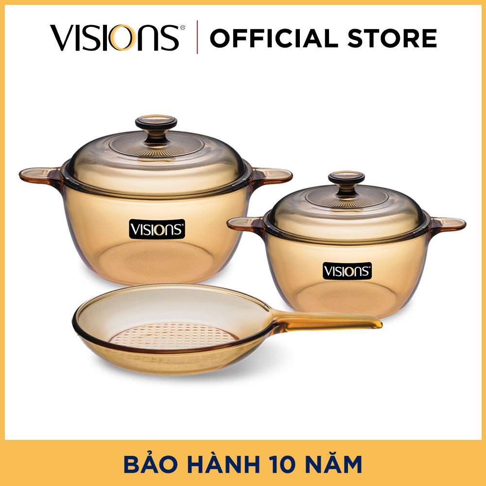 Bộ 3 nồi thủy tinh Visions VS-350/CL1- Bảo Hành 10 năm - Xuất xứ từ Pháp - Hàng chính hãng