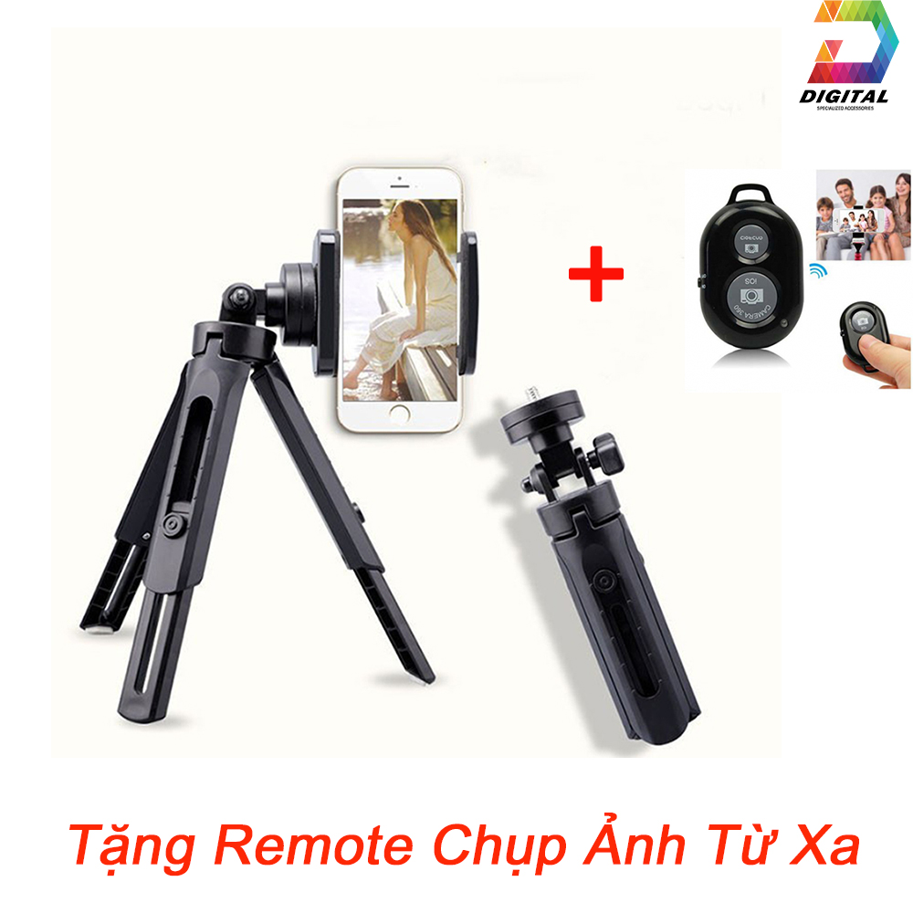 Combo Tripod Support Mini Cho Điện Thoại, Máy Ảnh Tặng Remote Chụp Ảnh Từ Xa