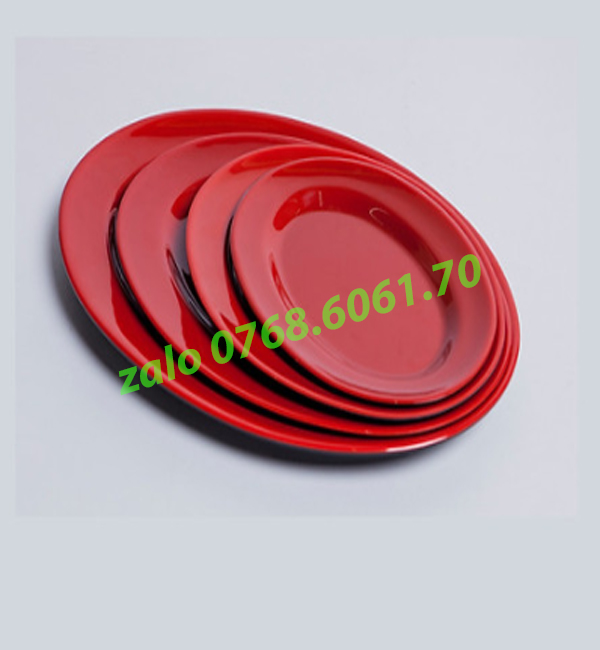 Dĩa nhựa kiểu hột xoài Melamine hai Lớp đỏ đen cao cấp