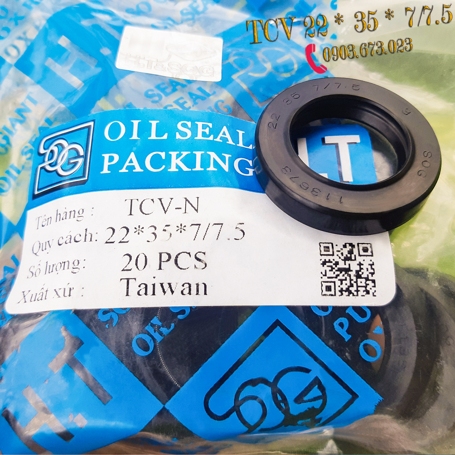 (Giá bán 01 cái ==> 20 cái & Giảm 20% khi mua từ 10 cái) Phốt chặn dầu và chặn bụi loại TCV 22*35*7/7.5 - Phốt hiệu SOG Đài Loan