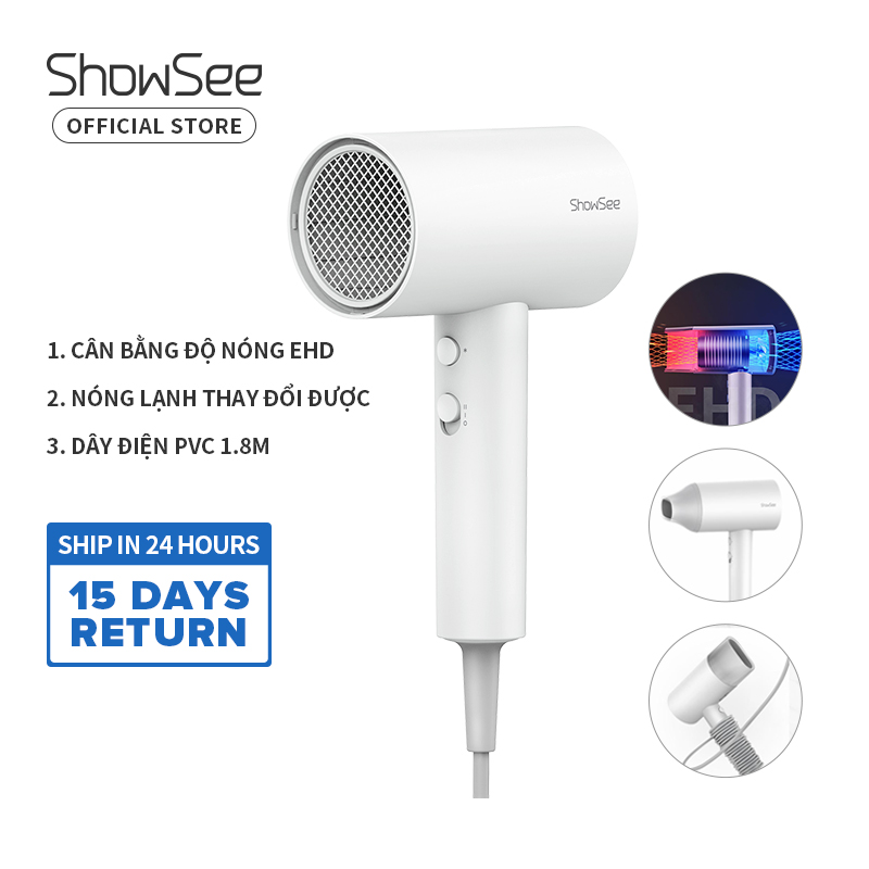 ShowSee máy sấy tóc cầm tay tiện dụng sấy khô siêu nhanh chăm sóc tóc chuyên nghiệp máy sấy tóc ion âm, 2 cấp số sấy A1-W