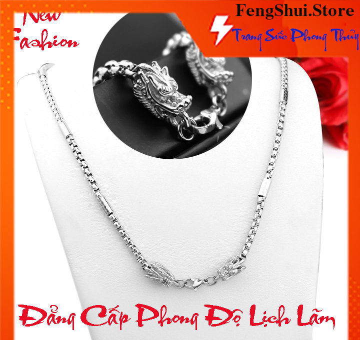 DÂY CHUYỀN INOX ĐẦU RỒNG MÀU TRẮNG BỌC KHOANH CÁCH ĐIỆU KHÔNG ĐEN DN151 siêu ngầu, siêu chất, chuẩn thời trang