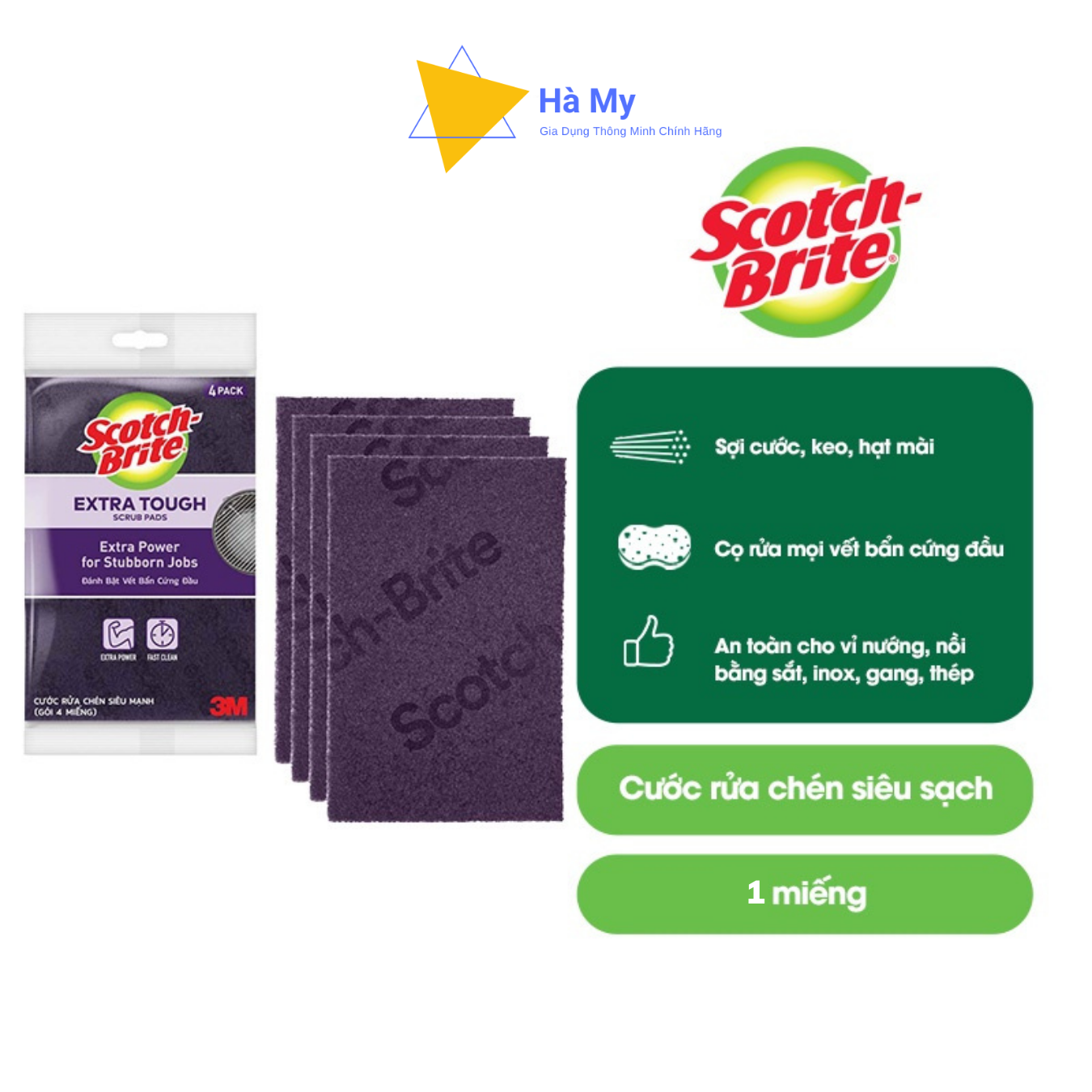Miếng Cước Cọ Rửa Mạnh Hơn Inox Scotch-Brite 3M Thái Lan 10x15cm Siêu Sạch-Đánh Tan Mọi Vết Bẩn Gỉ Sét Cứng Đầu Trên Nồi,Xoong,Chảo