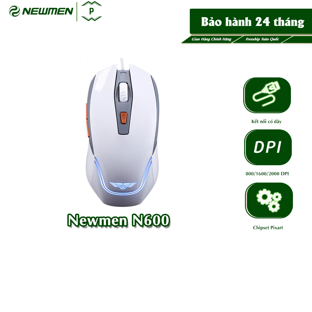 Chuột máy tính có dây gaming newmen n600, độ phân giải 800/1600/2000 dpi, 6 nút điều khiển - hàng chính hãng, bảo hành 24 tháng