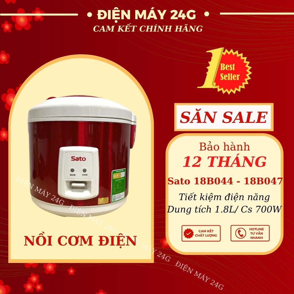 Nồi cơm điện Sato 18B044 18B047 siêu bền và chắc chắn lòng nồi nhôm được phủ chống dính cao cấp truyền nhiệt nhanh tiết kiệm điện