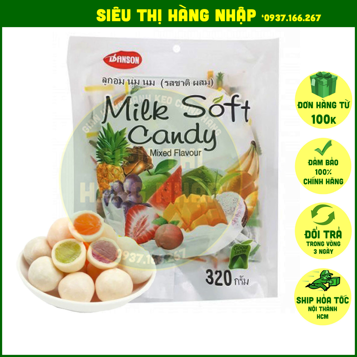 Kẹo dẻo trái cây hỗn hợp Milk Soft Candy Thái Lan 320g