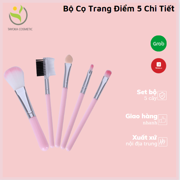 Bộ cọ trang điểm 5 cây chi tiết cọ tán kem nền phấn phủ son môi tiện lợi TK-52 Tayoka