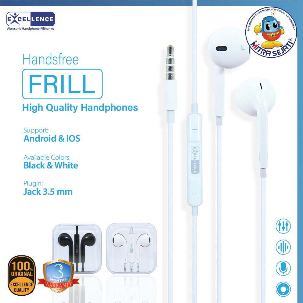 Handsfree Excellence Stereo Frill Jack 3.5mm Headset for Universal Earphone for Universal-AHFUNIVFRIE