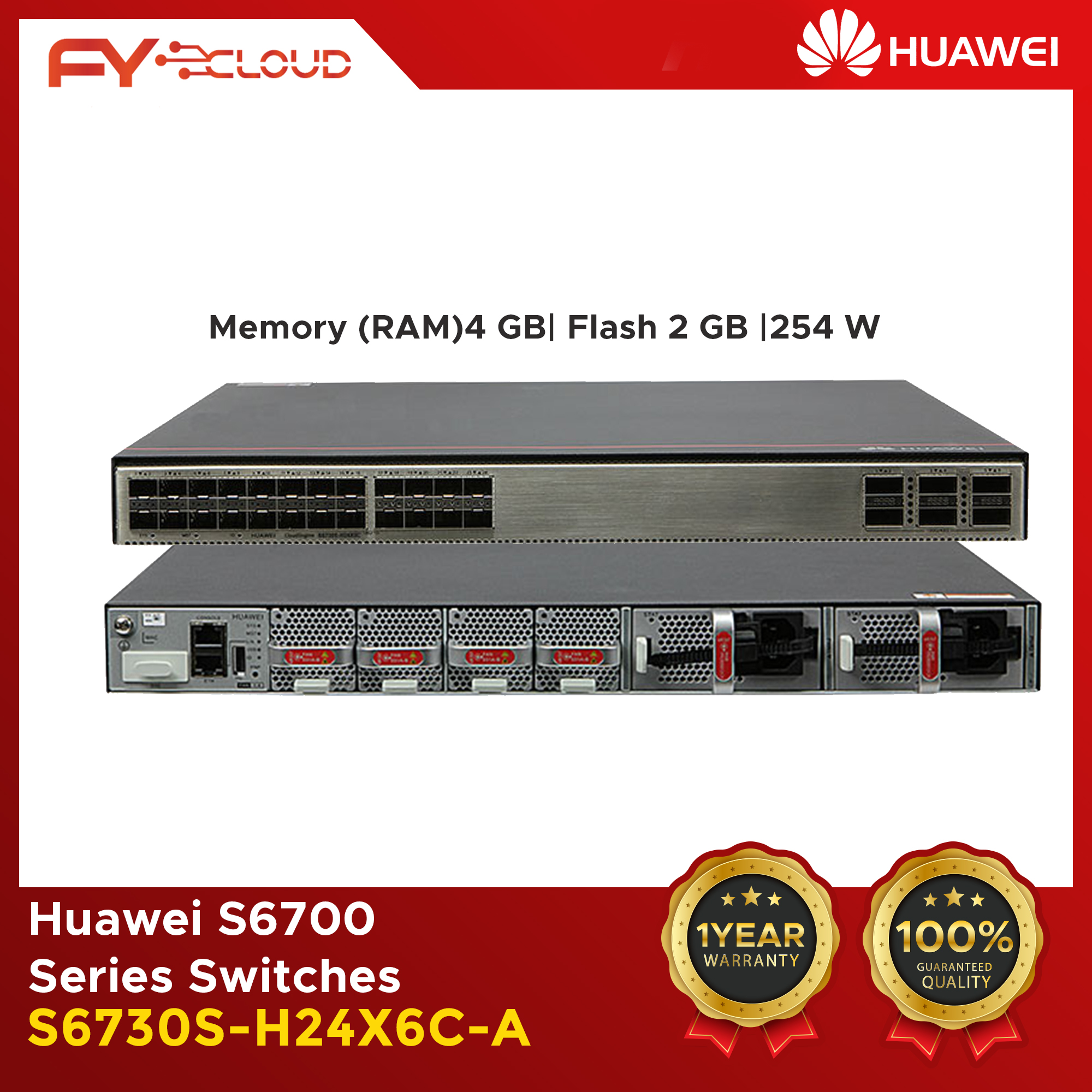 Huawei S6700 Series Switches/Huawei S6730 / S6730S-H24X6C-A/Connector type LC/PC/Standards compliance IEEE802.3ae/GE/10GE auto-sensing/RJ45/Memory (RAM) 4 GB/Flash 2 GB/254 W