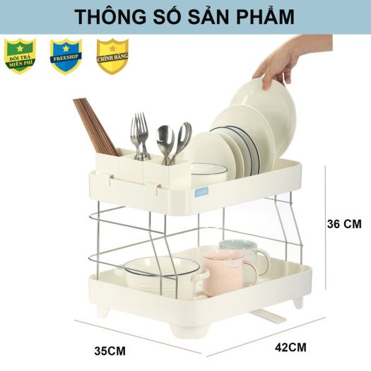 ✾No☫  Giá để bát đĩa kệ để chén bát inochi chạn bát Inox 2 Tầng Có Khay Thoát Nước Thông Minh Dùng Để Làm Giá Úp Bát Đĩa Chén