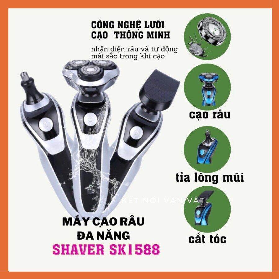 Máy Cạo Râu Thông Minh SHAVER SK1588 3in1, Máy Cạo Râu Đa Năng Chống Nước Cao Cấp (BH 12 tháng)
