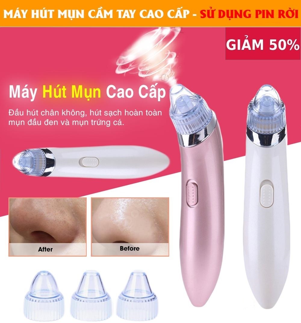 Máy hút mụn hàn quốc pin sạc máy hút mụn chuyên dụng spa - máy hút mụn cầm tay cao cấp 4 đầu hút lực mạnh an toàn cho da nhạy cảm đánh bay mụn cám mụn đầu đen