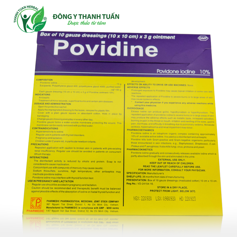 Gạc Povidine dán vết phỏng vết thương 10cm x 10cm - Thanh Tuấn Medical