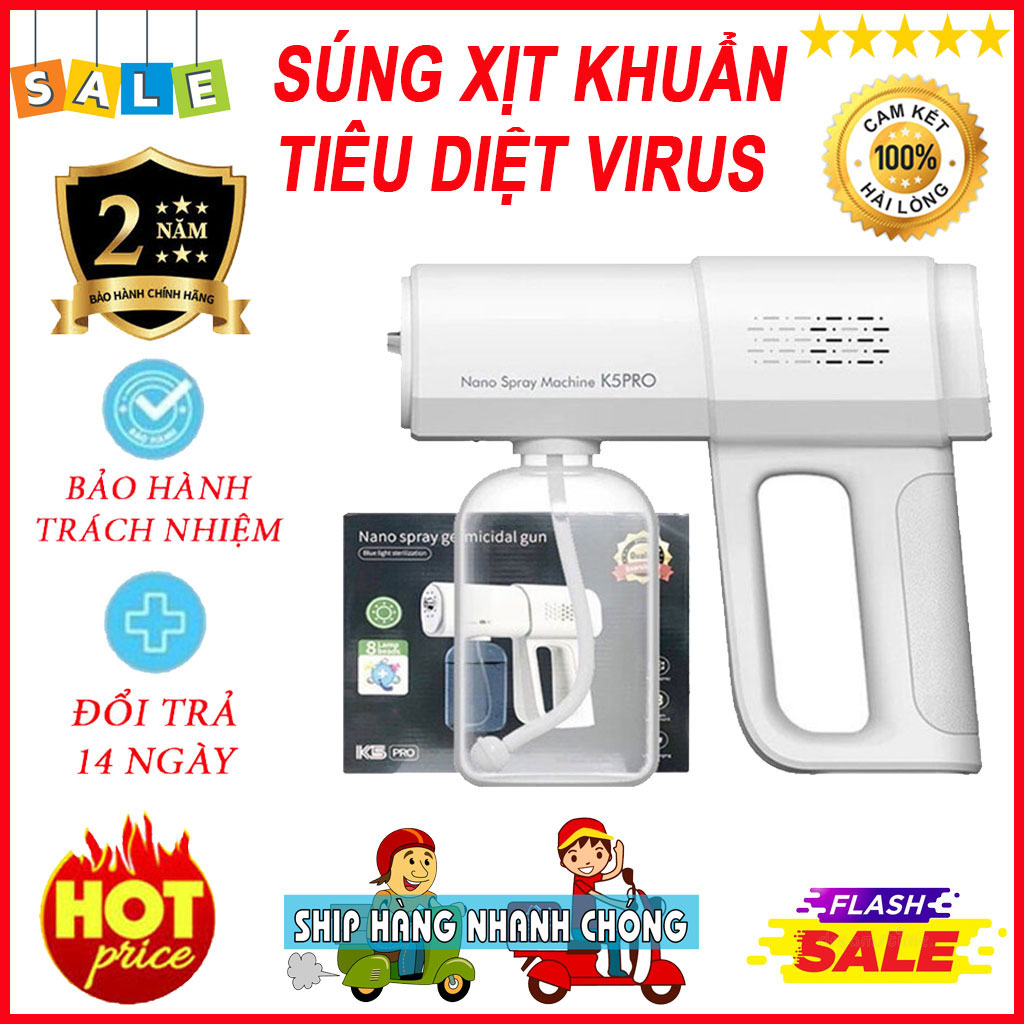 Máy phun khử khuẩn cầm tay k5 pro, sung phun sương nano diệt khuẩn xịt khử khuẩn tia cực tím 380ml thế hệ mới hàng chính hãng