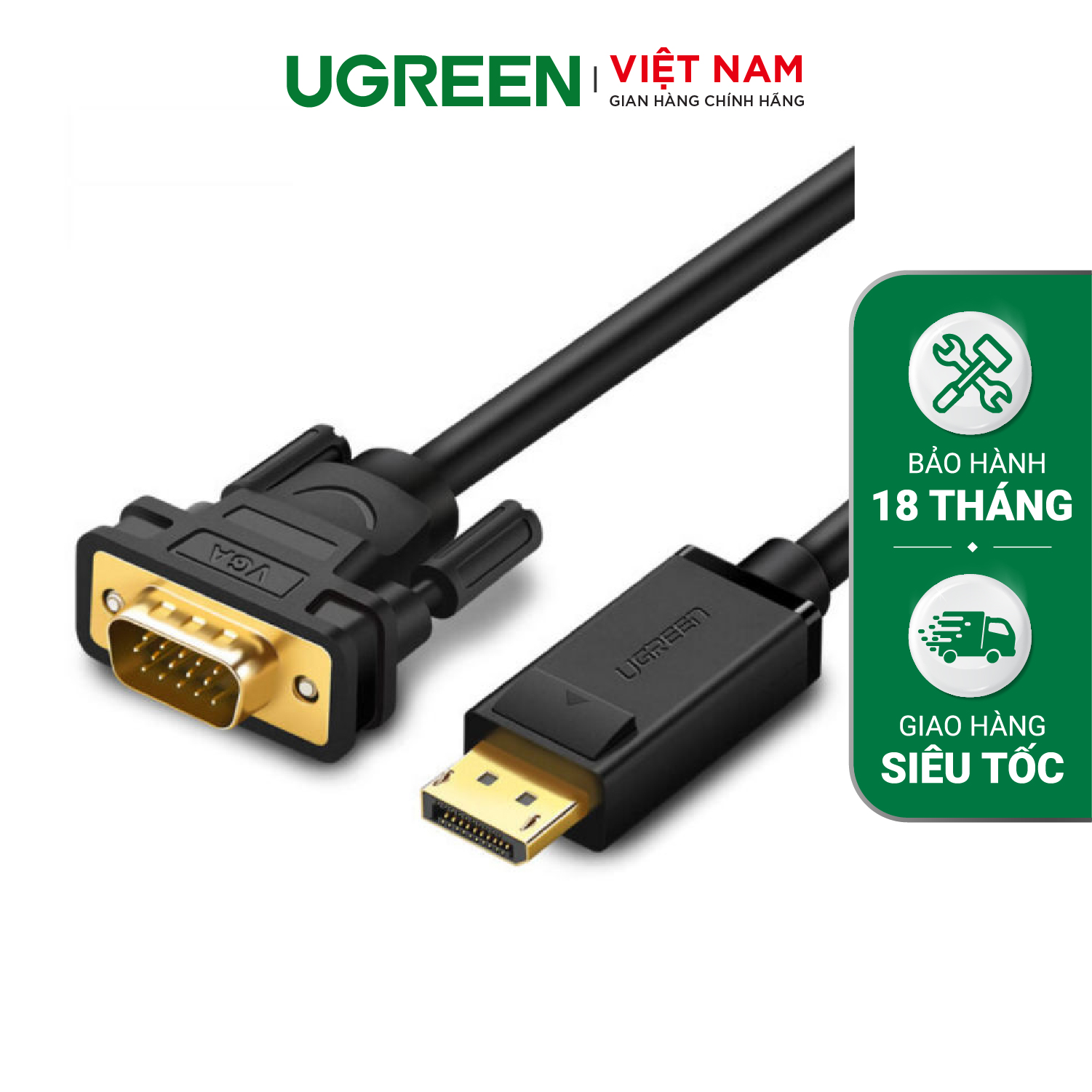 Dây chuyển đổi DisplayPort sang VGA hỗ trợ phân giải 1920x1200 dài 1-3M UGREEN DP105 - Hãng phân phối chính thức