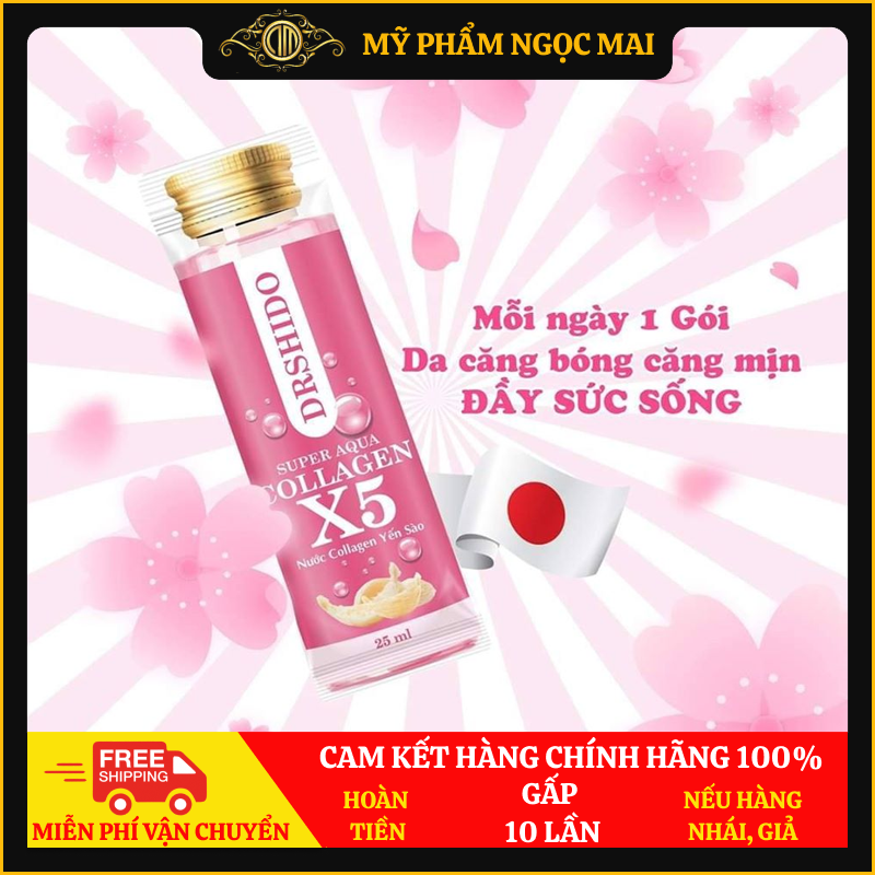 Nước uống Collagen X5 yến sào Nhật Bản Motree Super Aqua DrShido, Dưỡng ẩm, chống lão hóa, mờ nếp nhăn