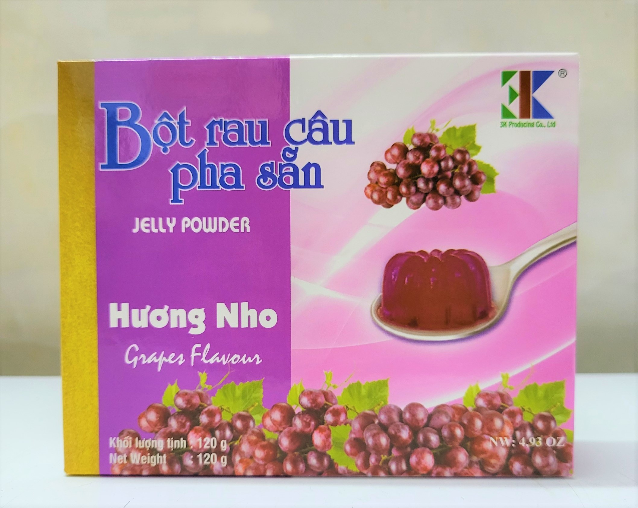 Hộp 120g HƯƠNG NHO BỘT THẠCH RAU CÂU PHA SẴN VN 3K Jelly Powder with