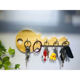Móc treo chìa khóa bằng gỗ, móc treo chìa khoá quần áo dán tường hình chìa khóa, móc decor trang trí nhà cửa