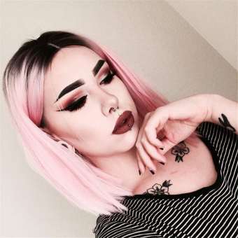 TSE Tóc Giả Ren Trước Tóc Giả Thẳng Ngắn Tóc Giả Màu Hồng Gradient Phong Cách Châu Âu Và Mỹ Tóc Giả Sợi Hóa Học Lụa Nhiệt Độ Cao