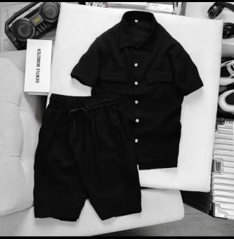 Bộ quần áo nam mùa hè vải đũi cổ bẻ mặc mát PAHITO (bh35)