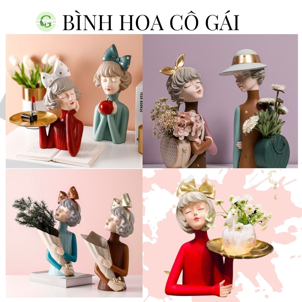 Bình hoa cô gái gốm xinh decor cô gái cắm hoa lọ hoa cô gái