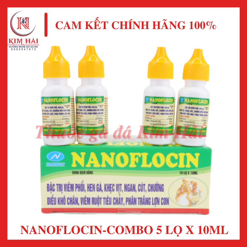 Nanoflocin [combo 5 lọ x 10ml]-[nhỏ trực tiếp]-Khò khè,sưng phù đầu phân xanh phân trắng,tụ huyết trùng cho gà tơ,gà đá.