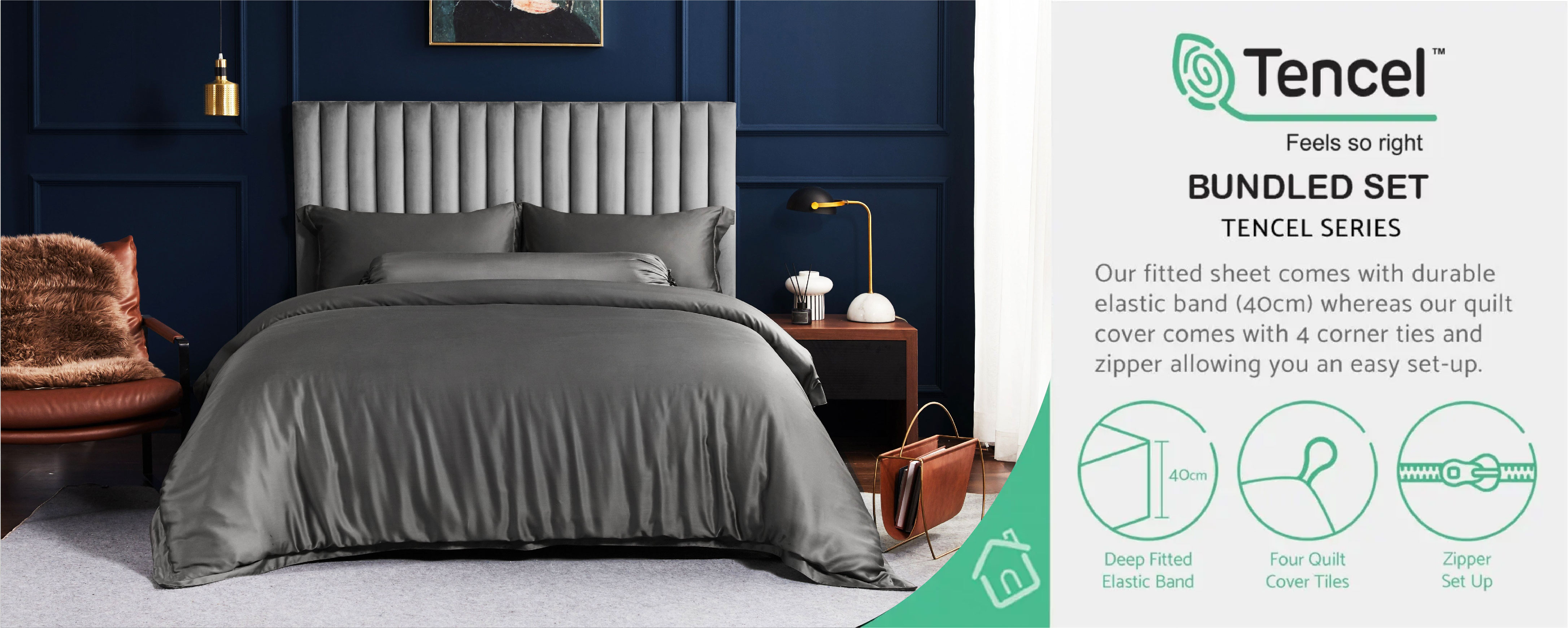ชุดเตียง Palais Suite TENCEL™ LF Monsoon Grey Bundle (มาพร้อมปลอกหมอน)
