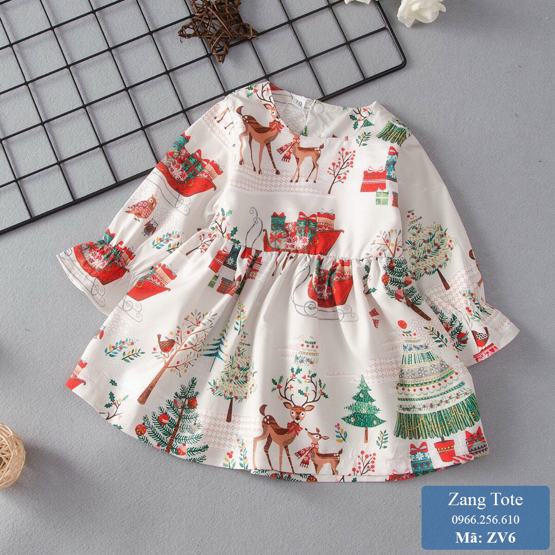 ZV6 - Váy đầm họa tiết noel cho bé gái chất nhuyễn Thái cao cấp cực xinh đáng yêu - Zang Tote