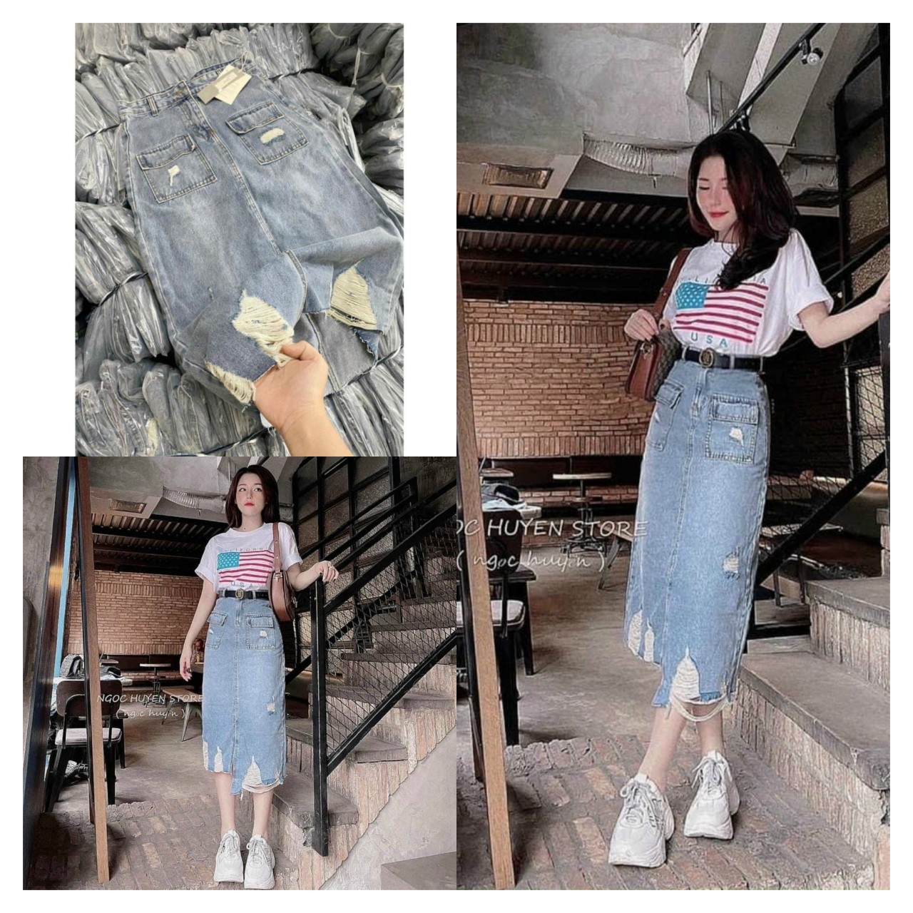 [ Chuyên Sỉ ] Chân váy jeans dáng dài mài rách siêu đẹp (có ảnh thật ) - Xưởng May TL_HCM