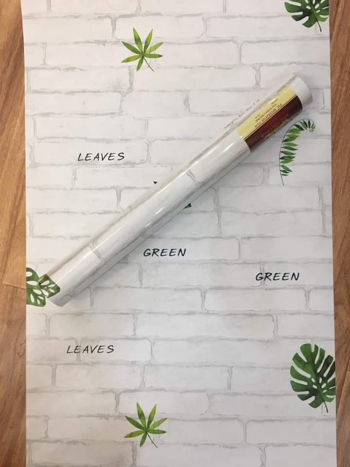 [HCM]Combo 10m giấy dán tường GIẢ GẠCH TRẮNG- LÁ RƠI có keo sẵn  - Khổ 45cm-Tặng  tranh dán tường ( đọc thêm trong phần chi tiết sản phẩm)