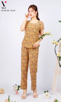 Bộ đồ nữ mặc nhà trung niên cho các bà, các mẹ - Bộ đồ ngủ Tole (lanh) - Bộ mặc nhà trung niên vải lanh (tole) Vicci BGD.082, thiết kế áo cộc tay phối quần ống dài in hoạ tiết (Màu 15-16-17-18)