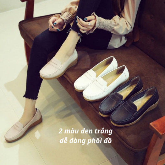 Giày Lười Nữ, Giày Mọi Nữ Thời Trang Chất Da Cao Cấp Đế Cao Su Êm Chân Thoáng Khí Chống Trơn Trượt
