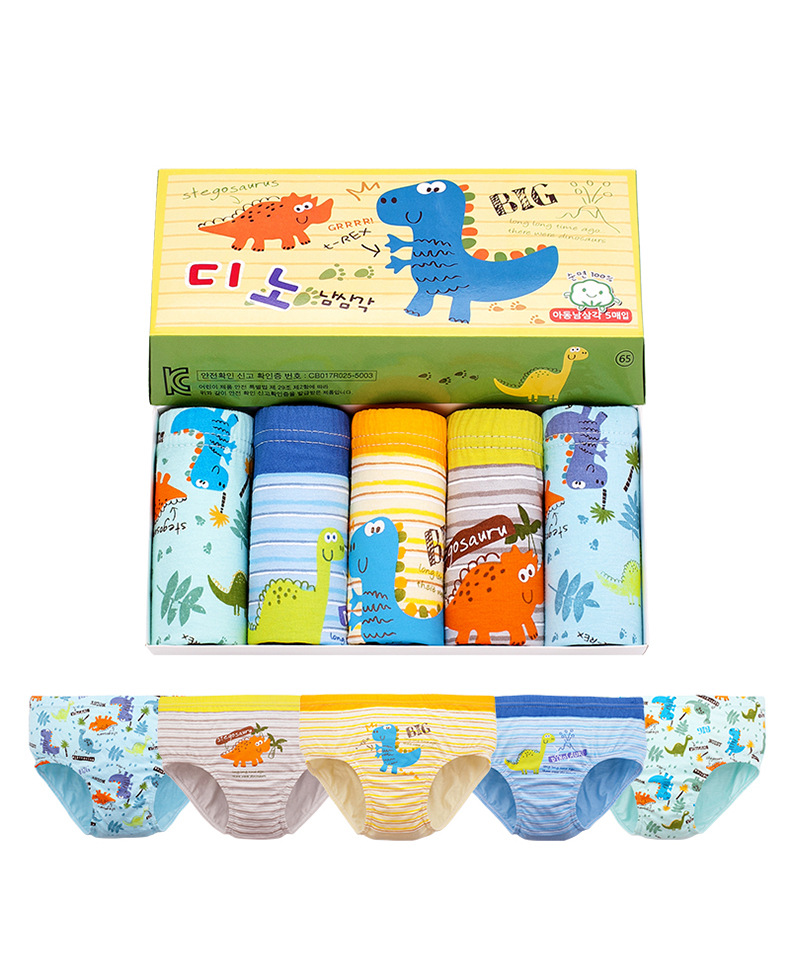 [HCM]Set 5 quần lót bé trai Hàn Quốc 100% cotton mẫu Khủng Long Xanh DƯơng