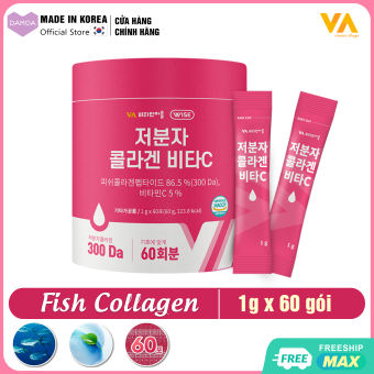 Hộp 60 gói Fish Collagen Phân tử thấp & Vitamin C, Hyaluronic Acid VA Korea - Cấp nước, Trắng da, Chống lão hóa Hàn Quốc (Uống 2 tháng)