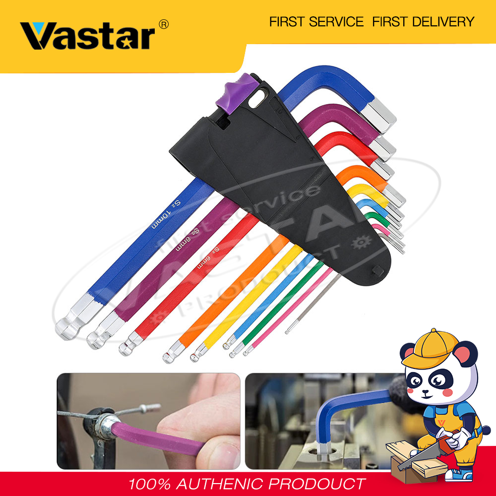 Vastar Bộ Cờ Lê Loại Gấp, Tuốc Nơ Vít Mô-men Xoắn 9 Chiếc Cờ Lê Lục Giác Loại L Hai Đầu Bộ Chìa Khóa Cờ Lê Hệ Mét Dụng Cụ Cầm Tay