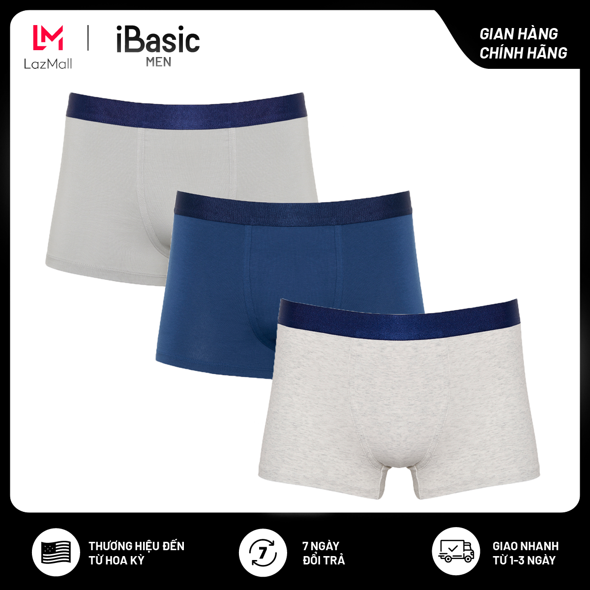 Combo 3 quần lót đùi nam cotton iBasic PANM078