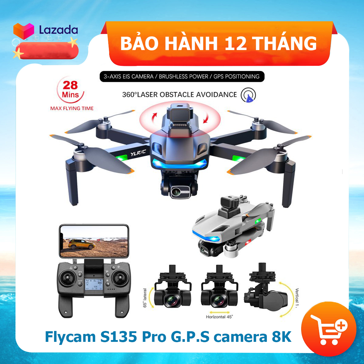 (NEW 2022) Flycam Camera 8K S135 Pro 2022 Tránh Vật Cản, Định Vị G.P.S, Máy Bay Không Người Lái 4 Cánh Điều Khiển Từ Xa Camera Kép 5G Wifi FPV Động Cơ Không Chổi Than Gấp Quadcopter RC Khoảng Cách 3000