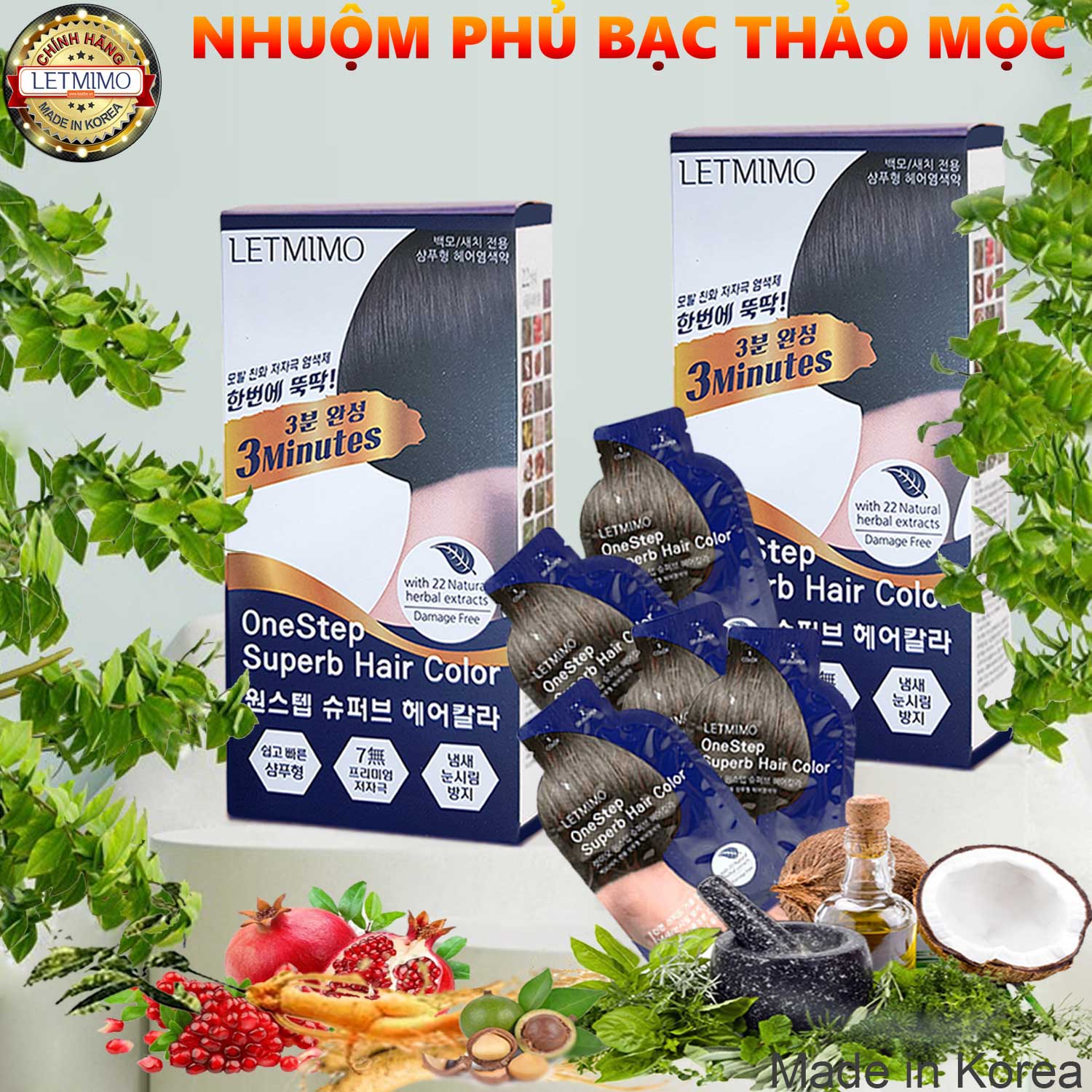 thuốc nhuộm tóc bạc , set 2 hộp = 10 gói màu Nâu Tự Nhiên-3N , bestke