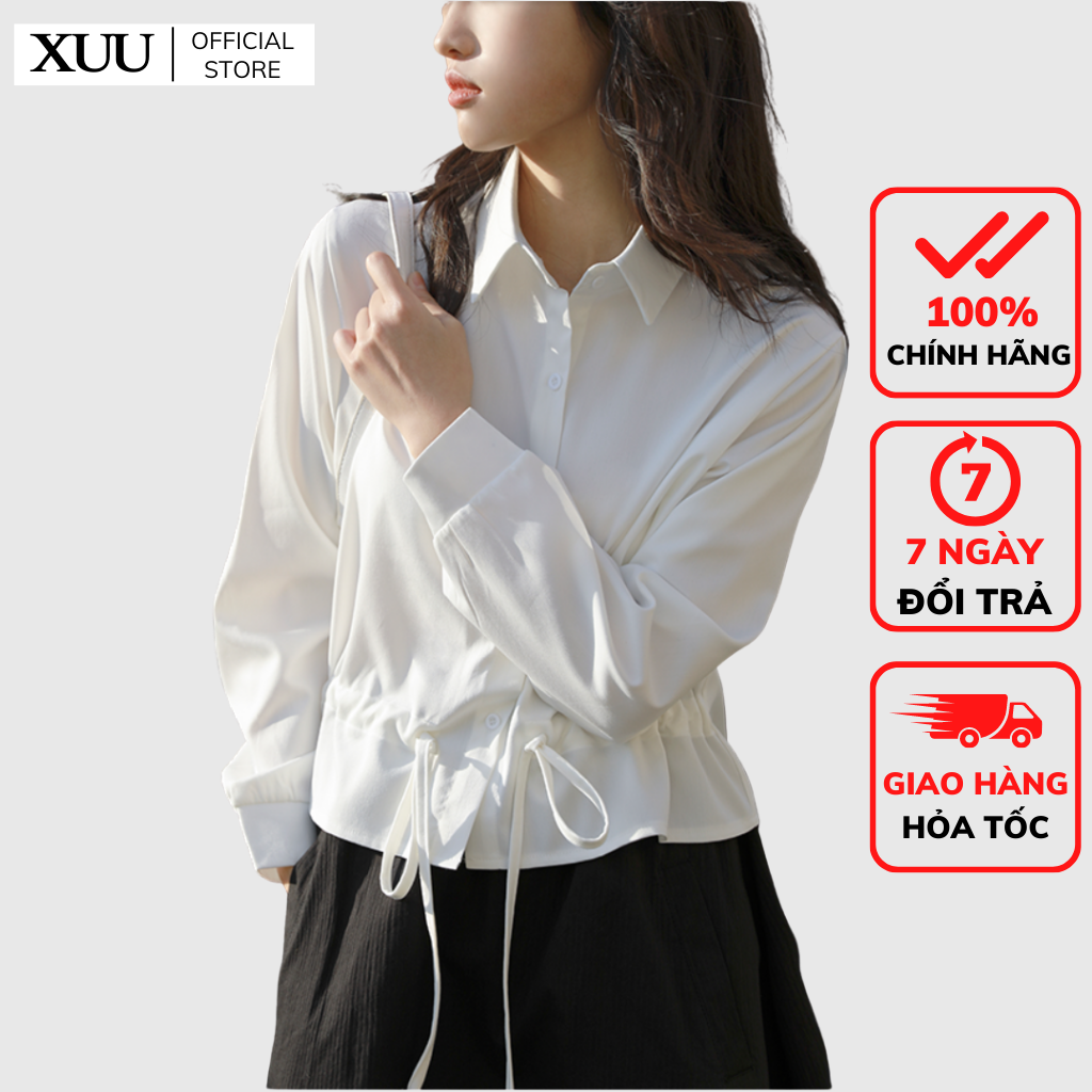 Áo Sơ Mi Nữ Xuu Design, Áo Kiểu Thắt Dây Rút Eo - SM17