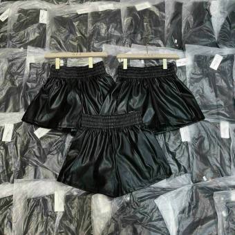 Quần Ngắn Da Cạp Cao Cho Nữ Quần Ngắn Màu Đen Dáng Ôm, Lưng thun