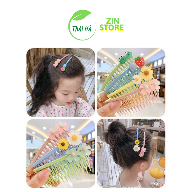 Lược bờm xược cài tóc đính hoa đáng yêu cho bé gái