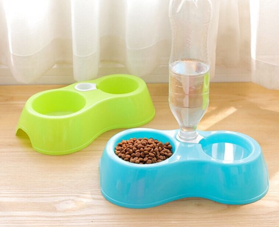 Bát đôi gắn bình nước tự động cho chó mèo