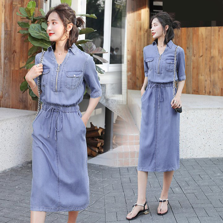Đầm jean nữ,đầm bò nữ,đầm jean form dài co giản thanh lịch
