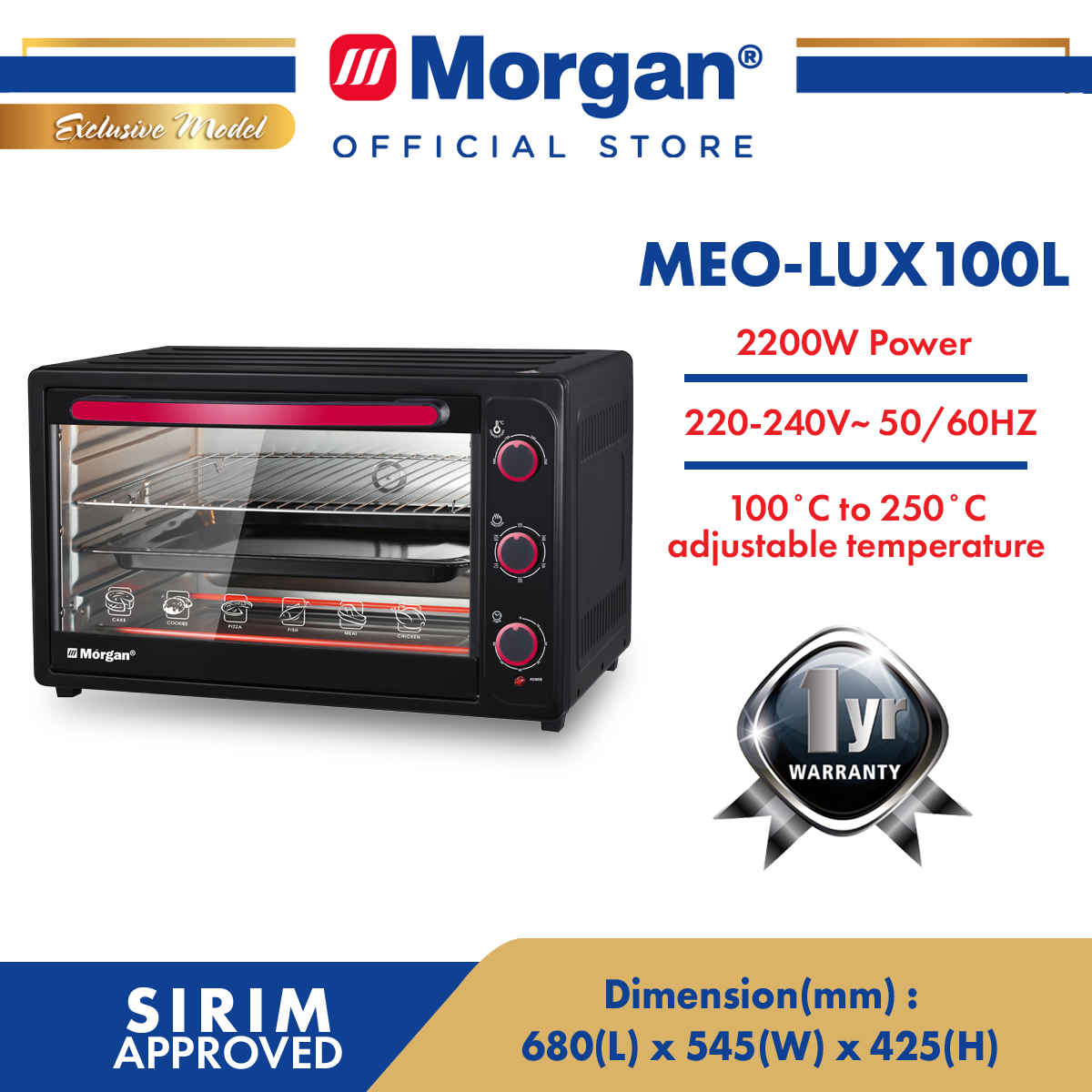 [EXCLUSIVE] MORGAN MEO-LUX100L ELECTRIC OVEN 100L ROTISSERIE CONVECTION