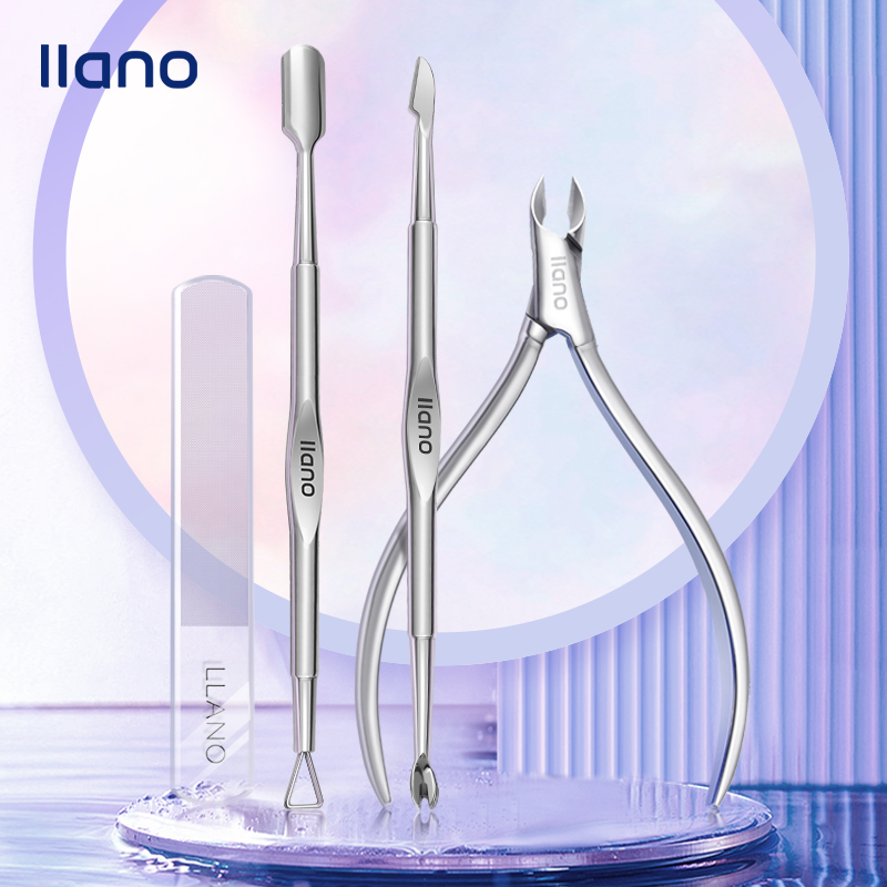 Gambar llano Cuticle Nippers Stainless Steel Nail Dead Skin Remover Cuticle Cutters Nano Glass Nail File Nail Polisher Double headed Cuticle Remover Trimmer Manicure Pedicure Clippers Tools