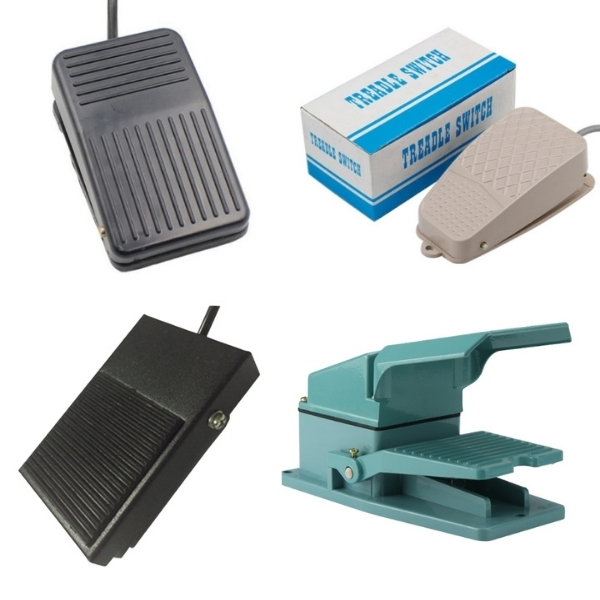 Công tắc cóc đạp FS-1,  FS-2,  FS-3,  TFS-302 bàn đạp chân chống trượt dùng trong ngành máy may, máy công cụ, cơ khí với vỏ nhựa và vỏ kim loại